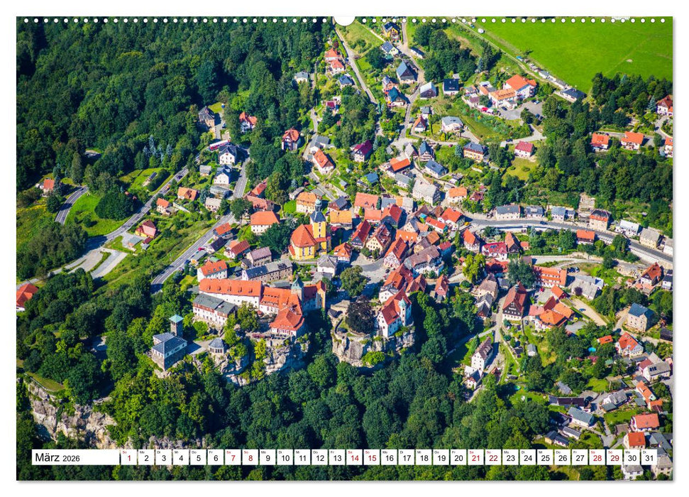 Sachsens Glanz - historische Höhepunkte aus der Vogelperspektive (CALVENDO Premium Wandkalender 2026)