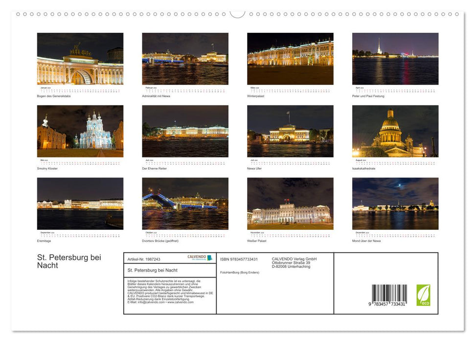 St. Petersburg bei Nacht (CALVENDO Premium Wandkalender 2026)