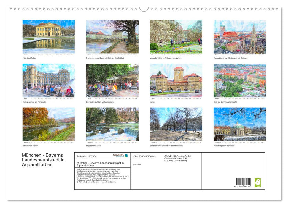 München - Bayerns Landeshauptstadt in Aquarellfarben (CALVENDO Wandkalender 2026)