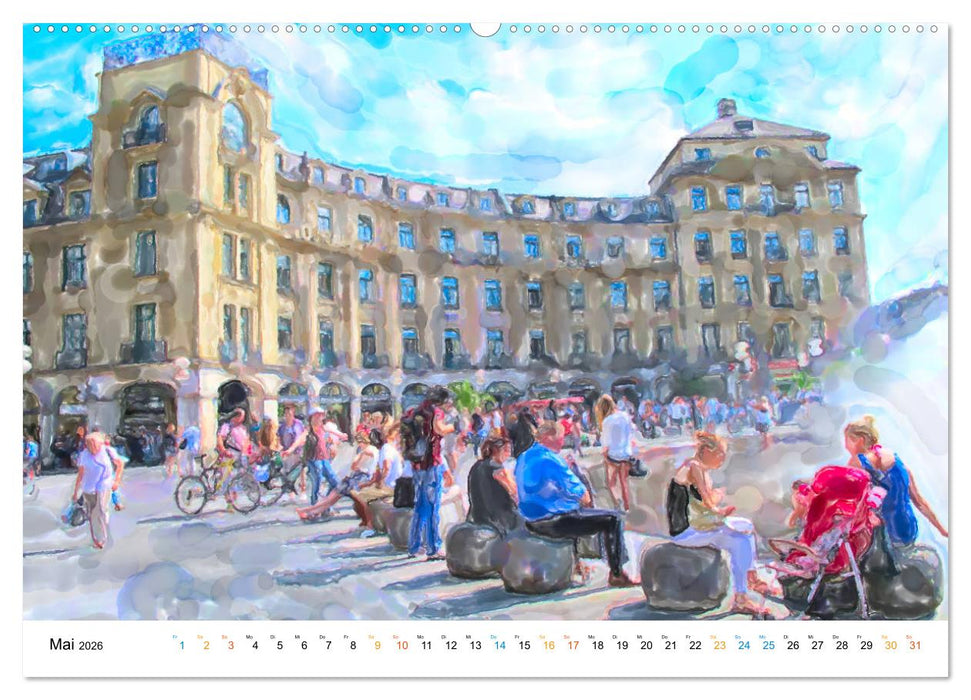 München - Bayerns Landeshauptstadt in Aquarellfarben (CALVENDO Wandkalender 2026)