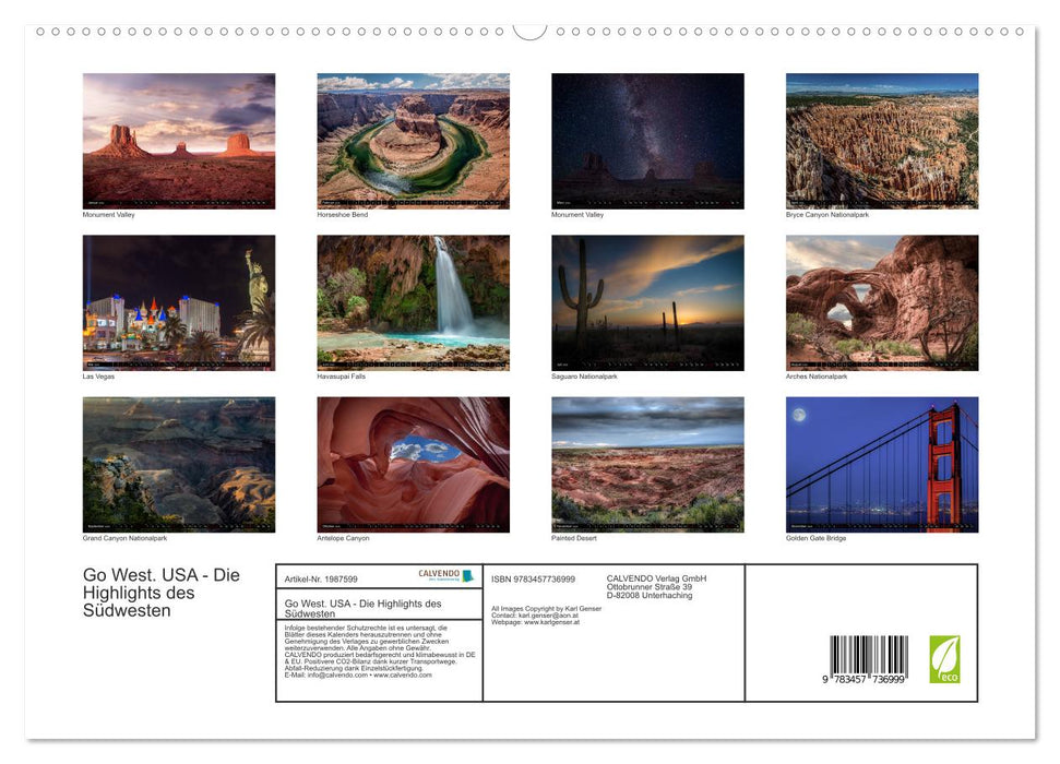 Go West. USA - Die Highlights des Südwesten (CALVENDO Premium Wandkalender 2026)
