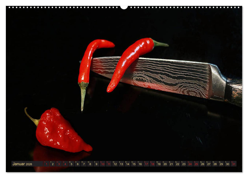 Scharfe Chili Fantasien - Creative Food Design (CALVENDO Premium Wandkalender 2026)