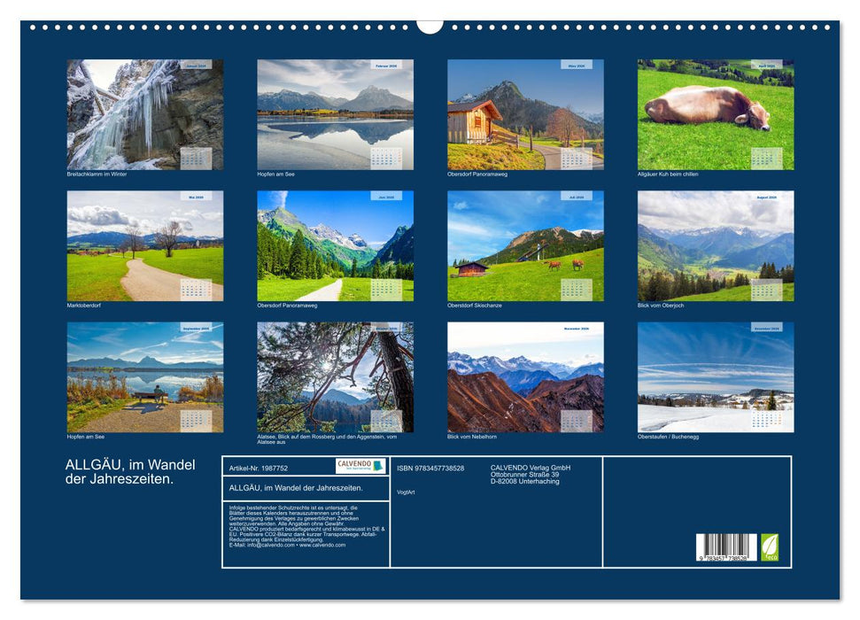 ALLGÄU, im Wandel der Jahreszeiten. (CALVENDO Wandkalender 2026)