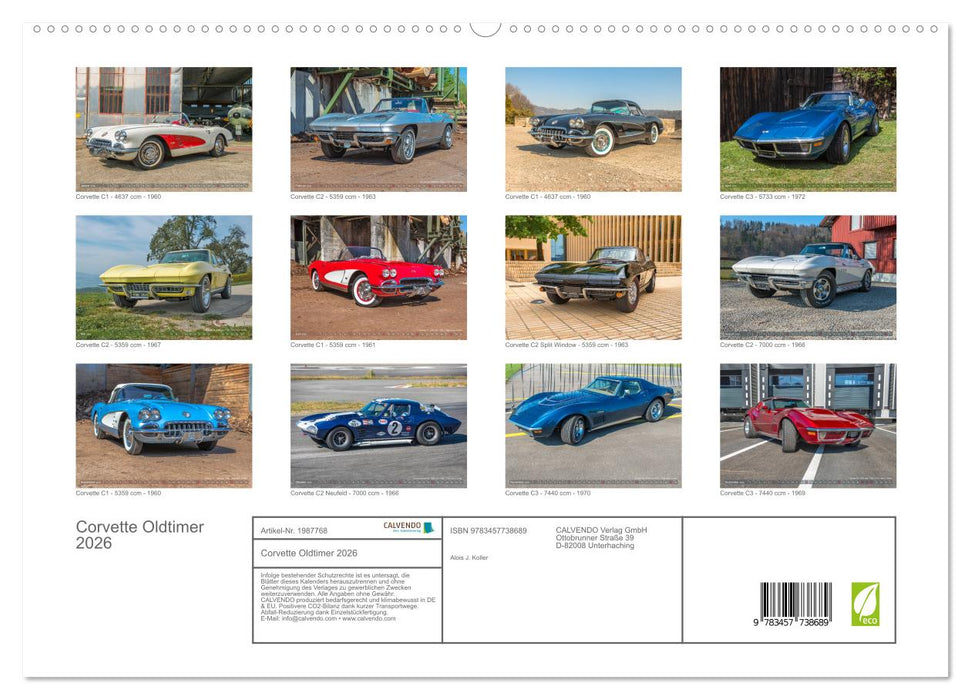 Corvette Oldtimer 2026 (CALVENDO Premium Wandkalender 2026)