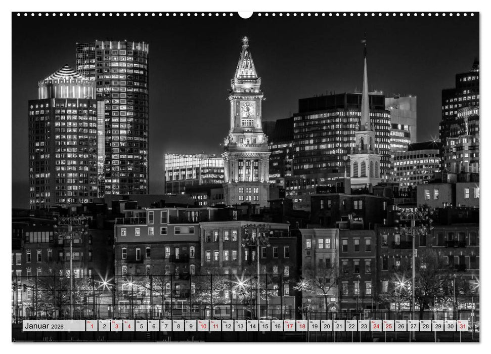 BOSTON Monochrome Stadtansichten (CALVENDO Premium Wandkalender 2026)