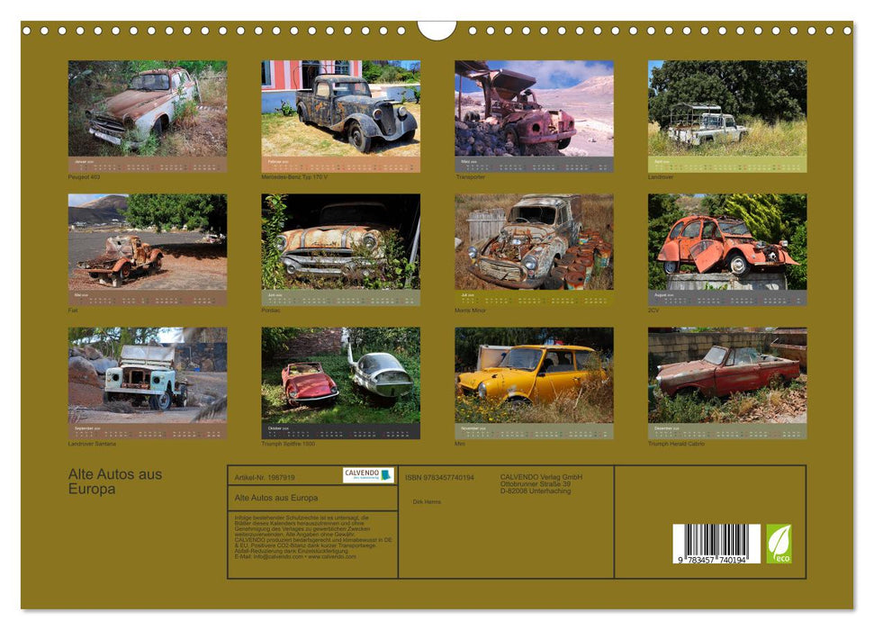 Alte Autos aus Europa (CALVENDO Wandkalender 2026)