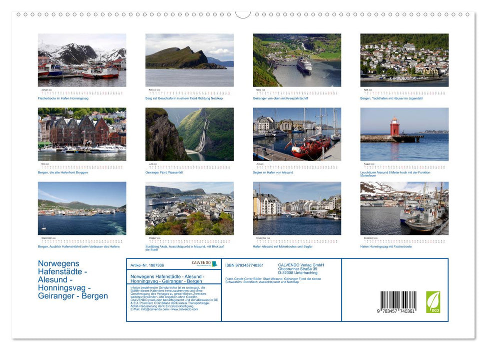 Norwegens Hafenstädte - Alesund - Honningsvag - Geiranger - Bergen (CALVENDO Premium Wandkalender 2026)