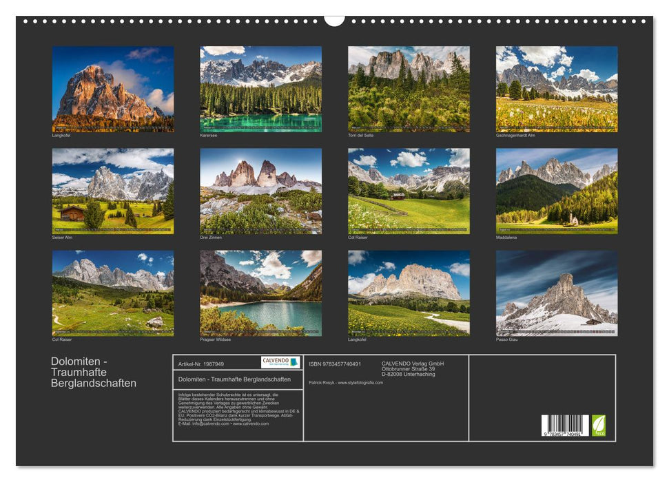 Dolomiten - Traumhafte Berglandschaften (CALVENDO Wandkalender 2026)