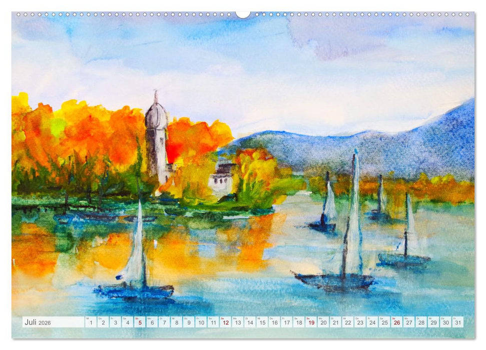 Oberbayern in Farbe - Gemalte Bilder vom Alpenrand (CALVENDO Premium Wandkalender 2026)