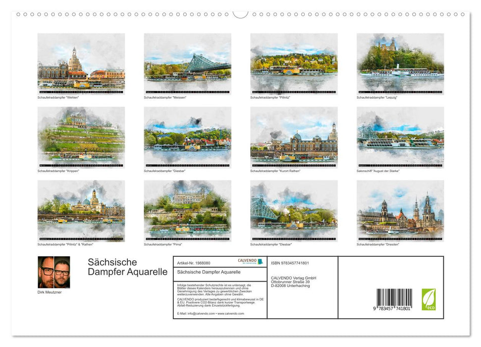 Sächsische Dampfer Aquarelle (CALVENDO Premium Wandkalender 2026)