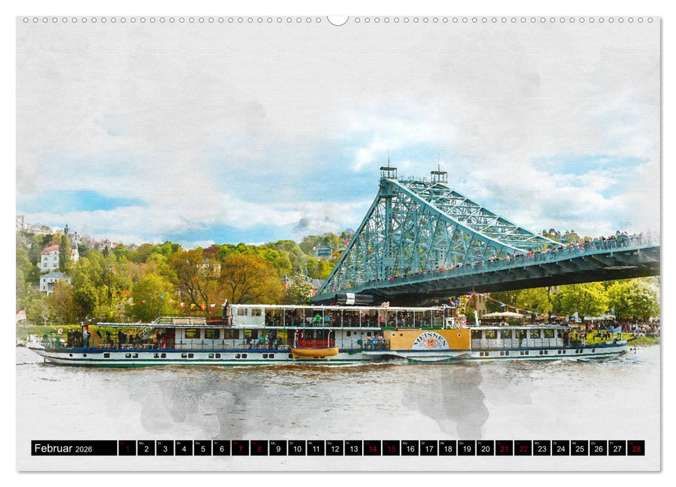 Sächsische Dampfer Aquarelle (CALVENDO Premium Wandkalender 2026)