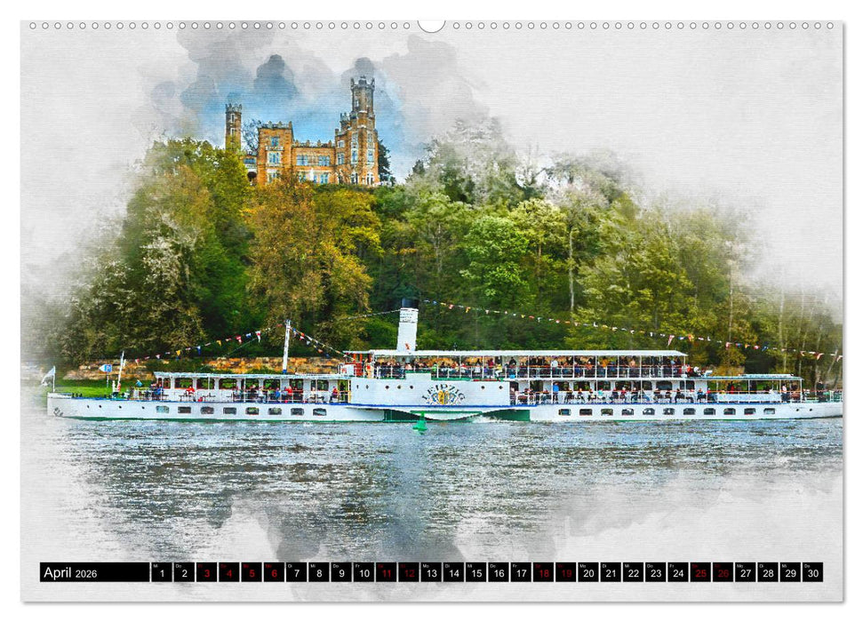 Sächsische Dampfer Aquarelle (CALVENDO Premium Wandkalender 2026)