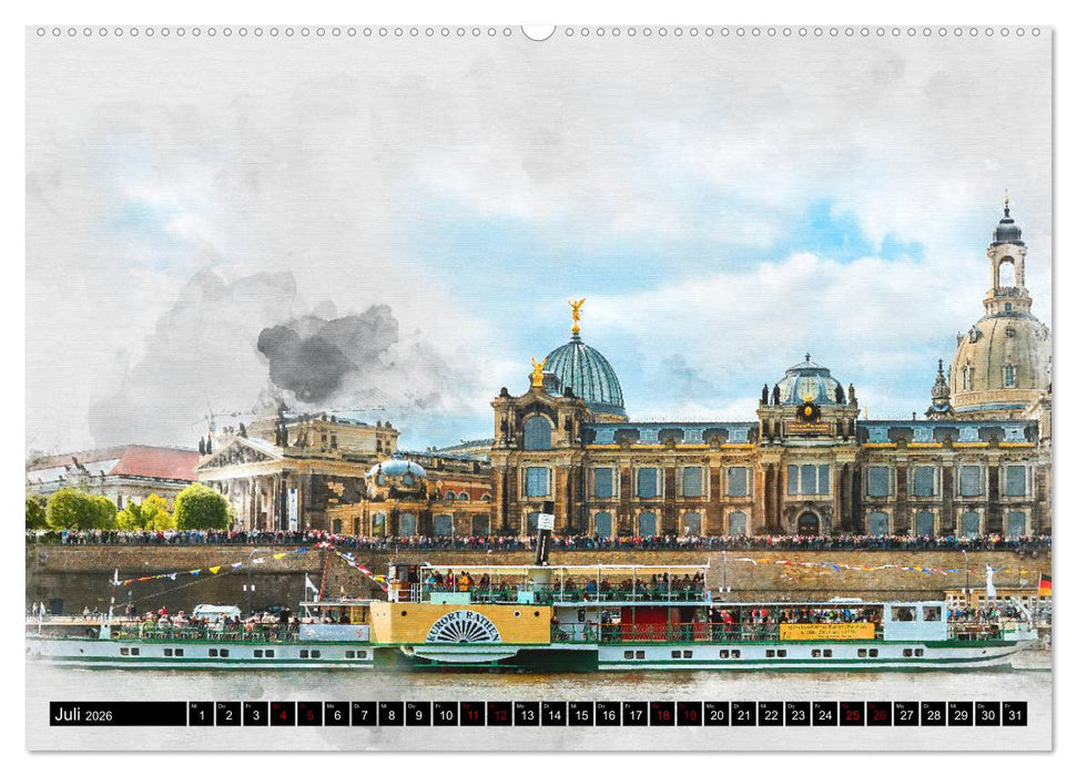 Sächsische Dampfer Aquarelle (CALVENDO Premium Wandkalender 2026)