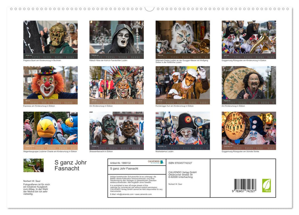 S ganz Johr Fasnacht (CALVENDO Premium Wandkalender 2026)