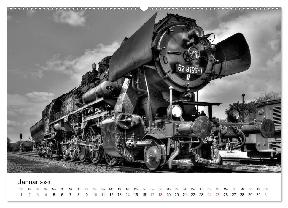 Unter Dampf - Eisenbahnromantik in schwarz-weiß (CALVENDO Premium Wandkalender 2026)