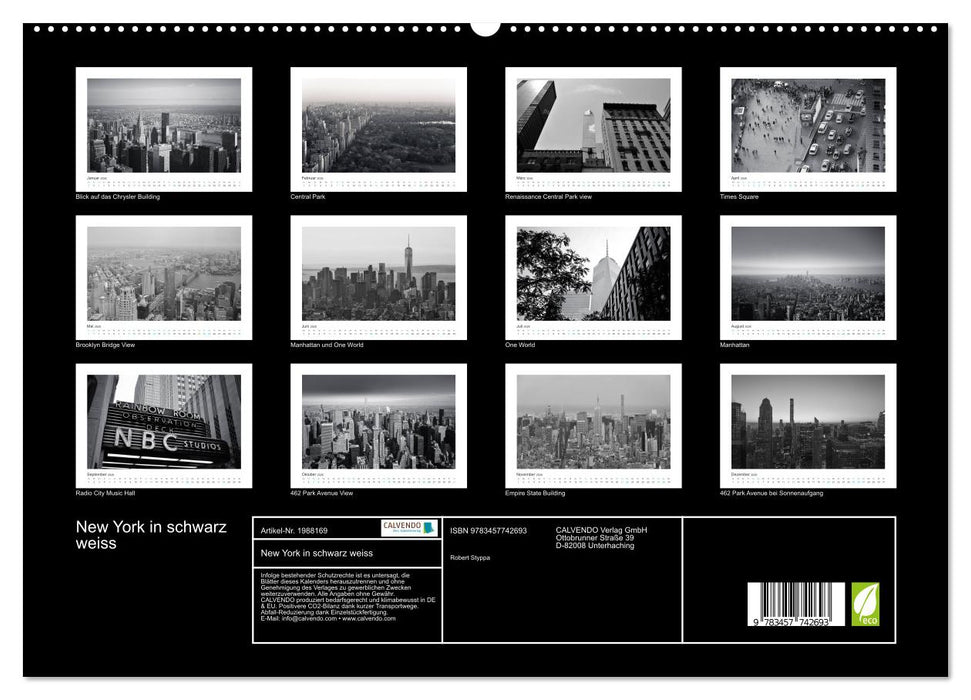 New York in schwarz weiss (CALVENDO Premium Wandkalender 2026)
