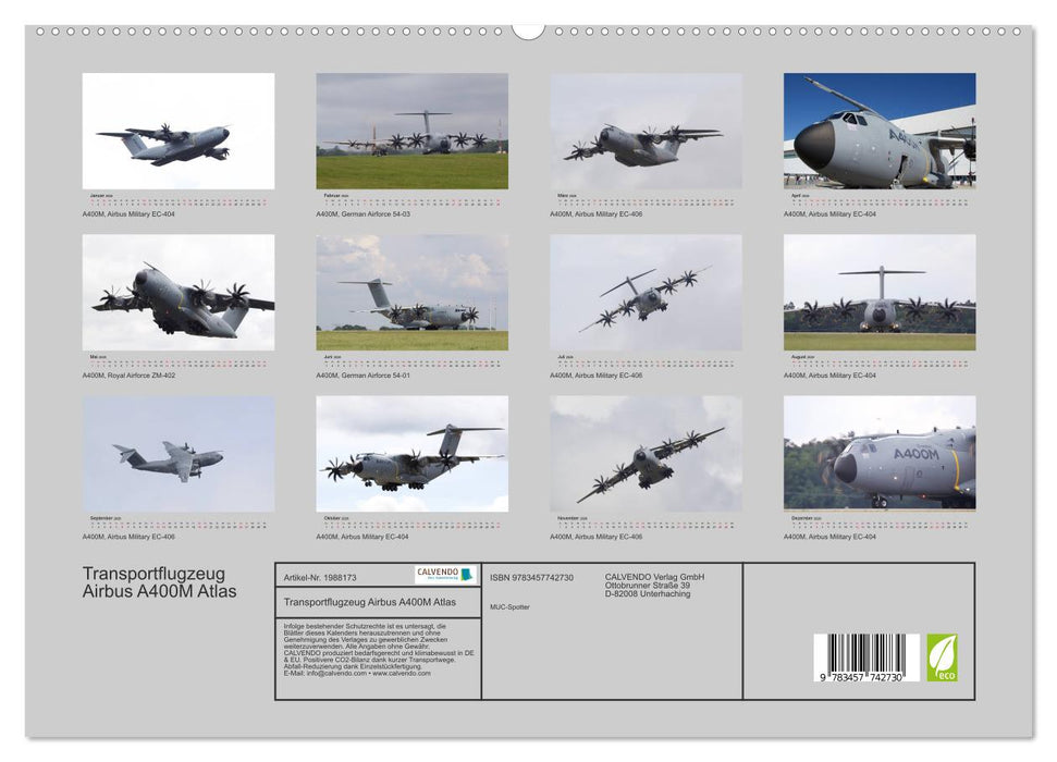Transportflugzeug Airbus A400M Atlas (CALVENDO Premium Wandkalender 2026)