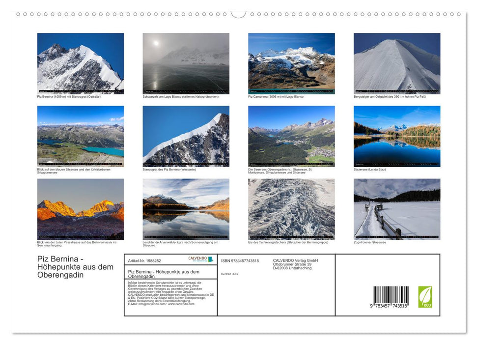 Piz Bernina - Höhepunkte aus dem Oberengadin (CALVENDO Premium Wandkalender 2026)
