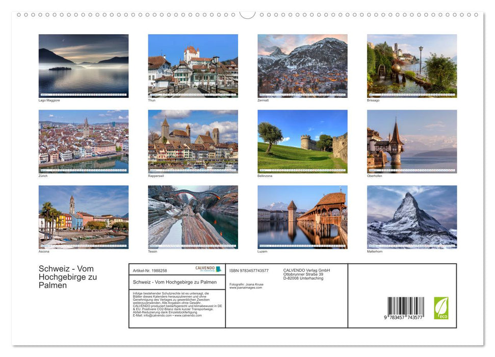 Schweiz - Vom Hochgebirge zu Palmen (CALVENDO Premium Wandkalender 2026)