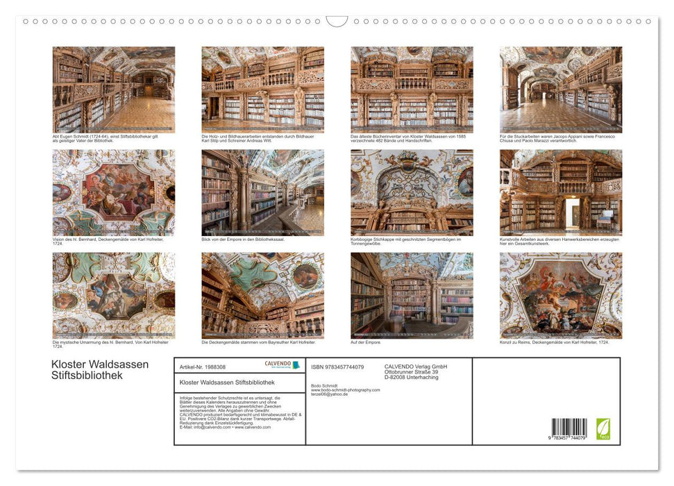 Kloster Waldsassen Stiftsbibliothek (CALVENDO Wandkalender 2026)