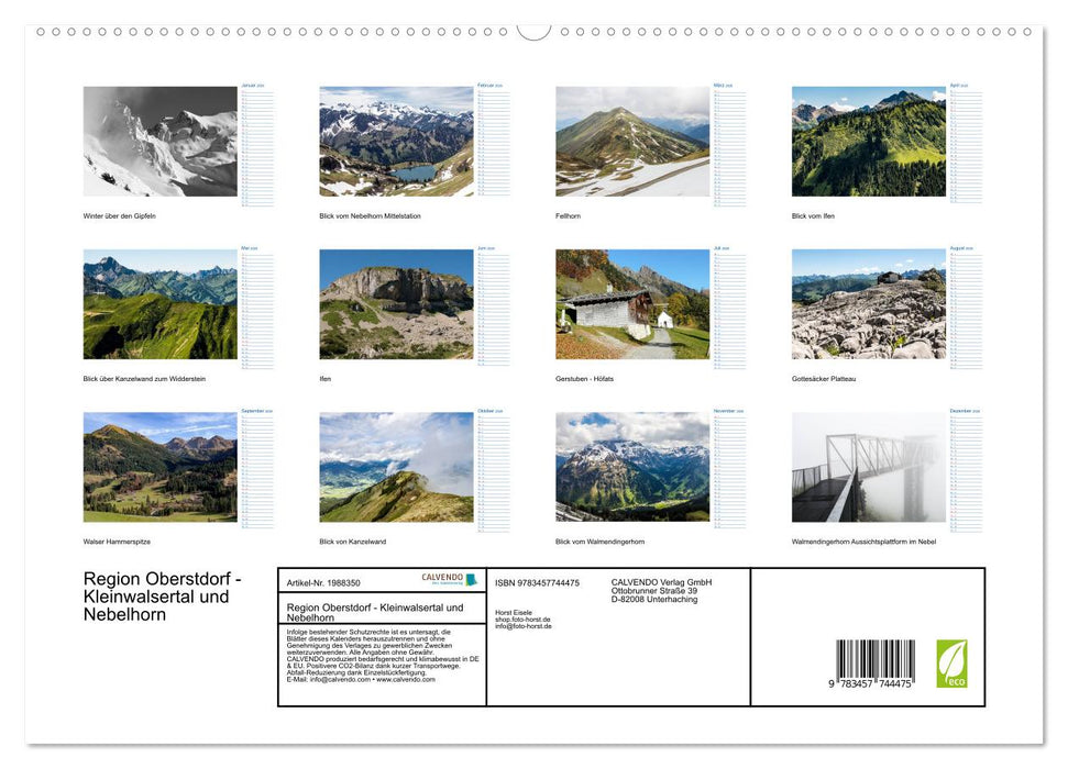 Region Oberstdorf - Kleinwalsertal und Nebelhorn (CALVENDO Premium Wandkalender 2026)
