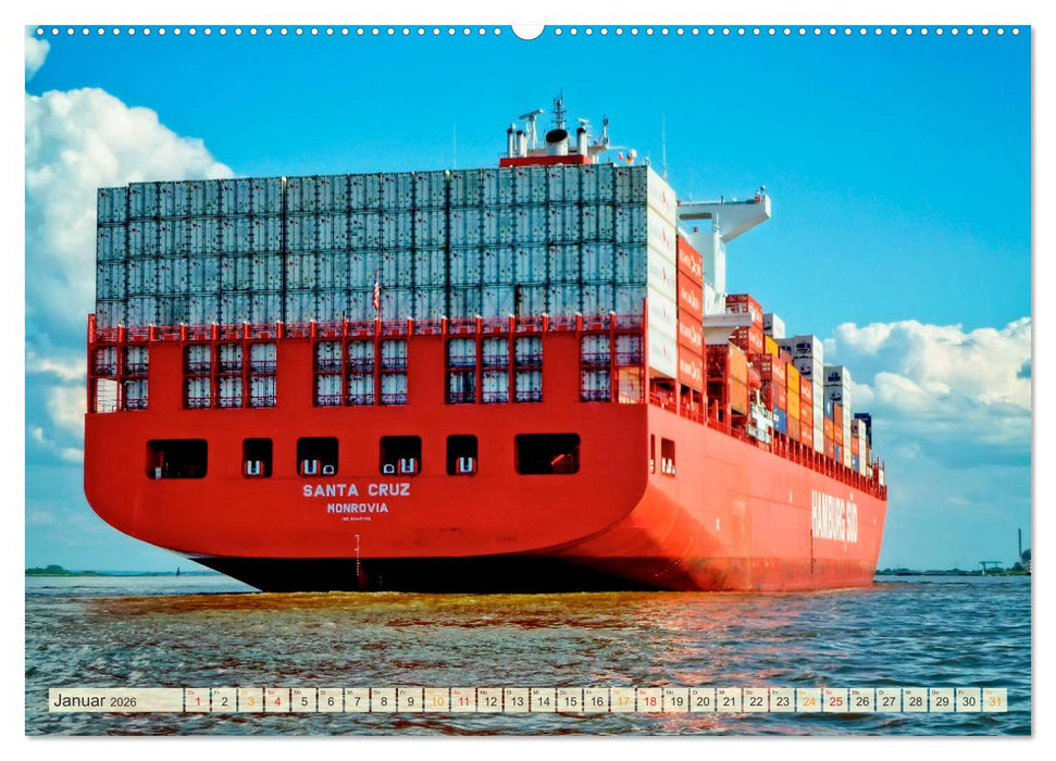Containerschiffe auf der Elbe (CALVENDO Premium Wandkalender 2026)