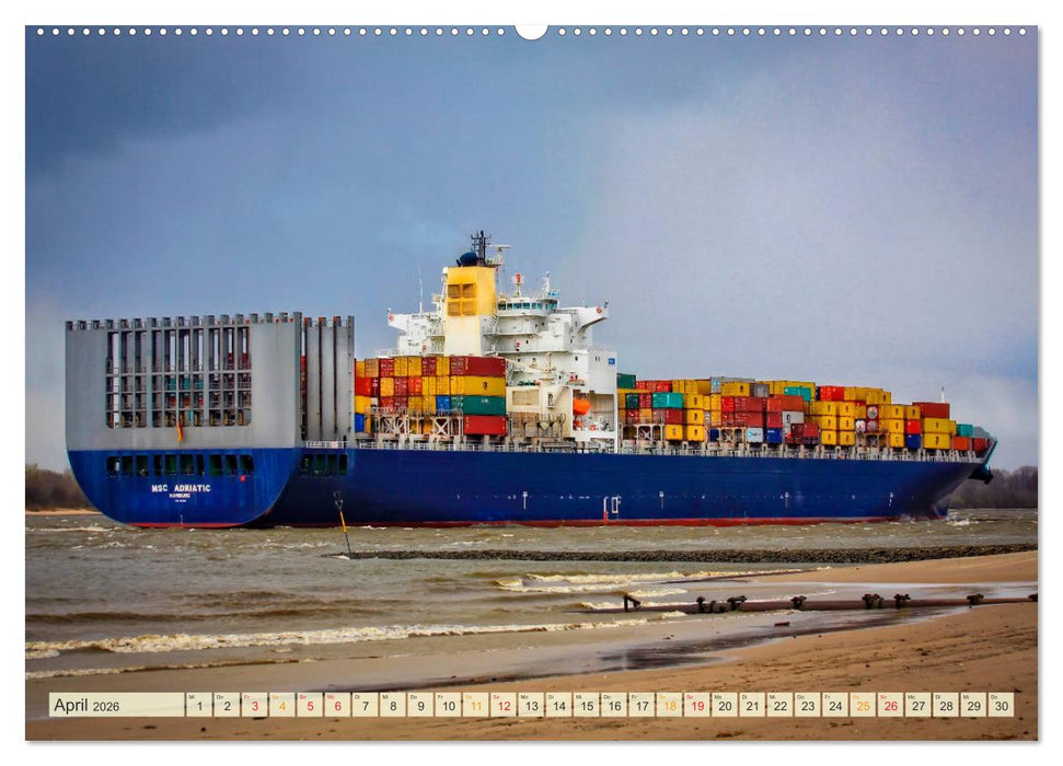Containerschiffe auf der Elbe (CALVENDO Premium Wandkalender 2026)