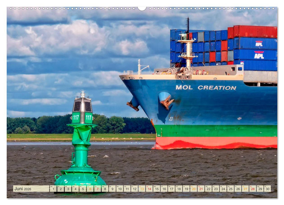 Containerschiffe auf der Elbe (CALVENDO Premium Wandkalender 2026)
