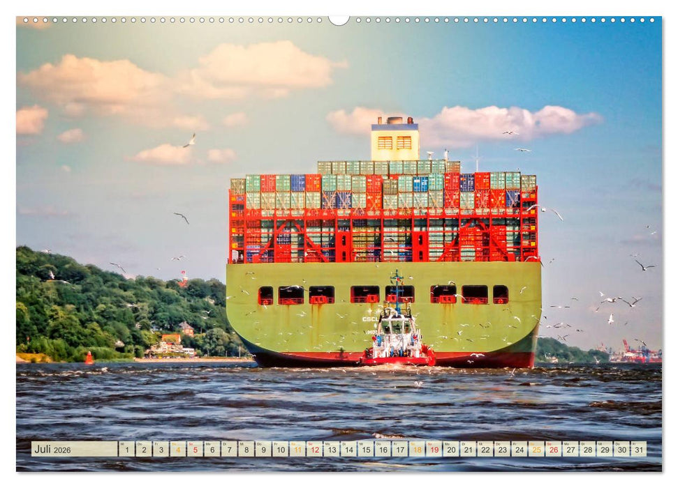 Containerschiffe auf der Elbe (CALVENDO Premium Wandkalender 2026)