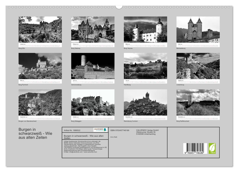 Burgen in schwarzweiß - Wie aus alten Zeiten (CALVENDO Premium Wandkalender 2026)