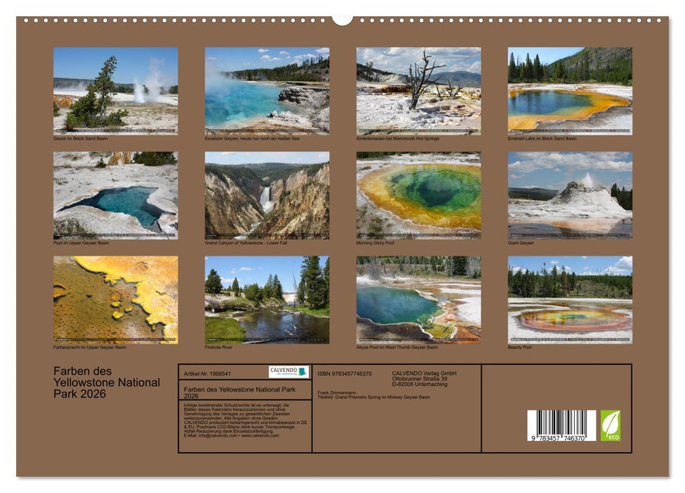 Farben des Yellowstone National Park 2026 (CALVENDO Premium Wandkalender 2026)