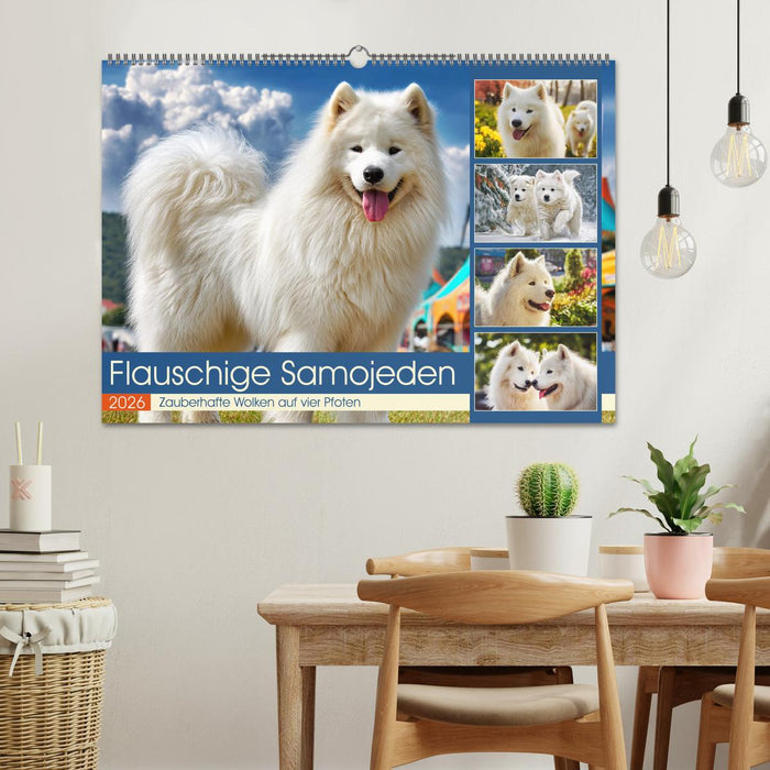 Flauschige Samojeden. Zauberhafte Wolken auf vier Pfoten (CALVENDO Wandkalender 2026)