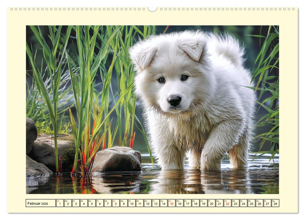 Flauschige Samojeden. Zauberhafte Wolken auf vier Pfoten (CALVENDO Wandkalender 2026)