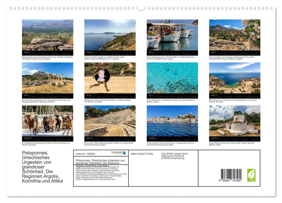 Peloponnes, Griechisches Urgestein von grandioser Schönheit. Die Regionen Argolis, Korinthia und Attika (CALVENDO Premium Wandkalender 2026)