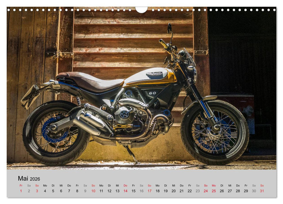 Scrambler Motorräder mit Stil (CALVENDO Wandkalender 2026)