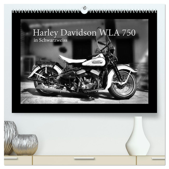 Harley Davidson WLA 750 in Schwarzweiss (CALVENDO Premium Wandkalender 2026)