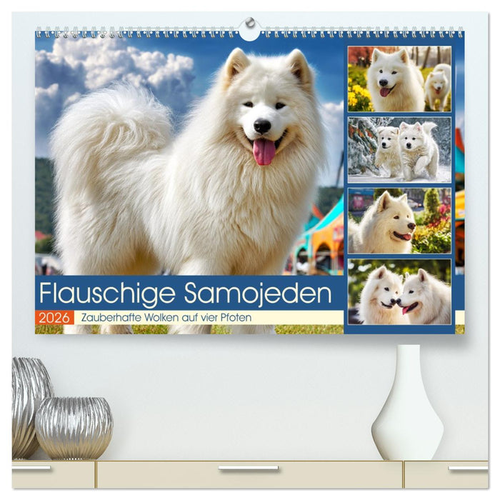 Flauschige Samojeden. Zauberhafte Wolken auf vier Pfoten (CALVENDO Premium Wandkalender 2026)