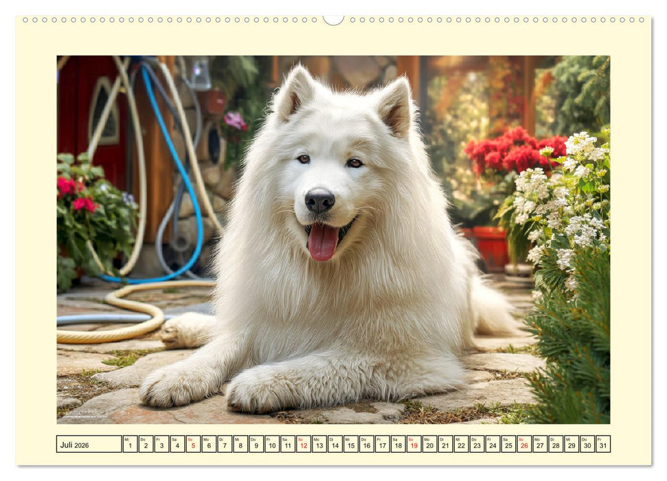 Flauschige Samojeden. Zauberhafte Wolken auf vier Pfoten (CALVENDO Premium Wandkalender 2026)