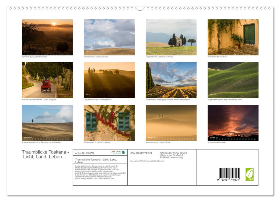 Traumblicke Toskana - Licht, Land, Leben (CALVENDO Premium Wandkalender 2026)