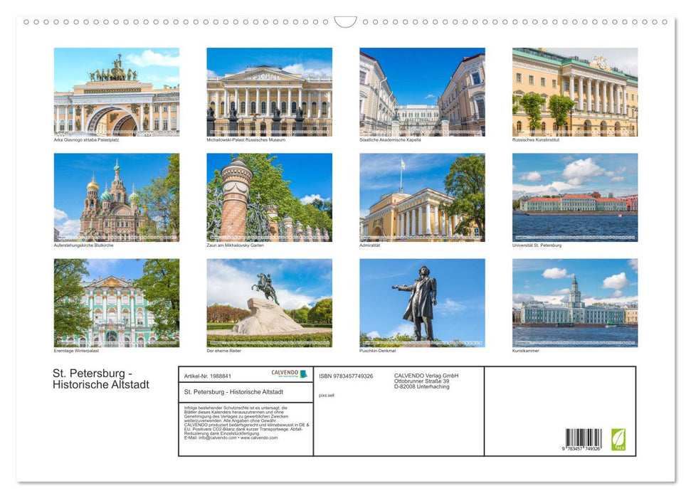 St. Petersburg - Historische Altstadt (CALVENDO Wandkalender 2026)