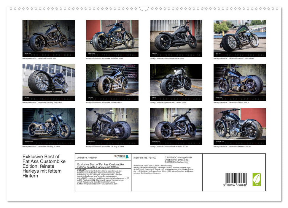 Exklusive Best of Fat Ass Custombike Edition, feinste Harleys mit fettem Hintern (CALVENDO Premium Wandkalender 2026)