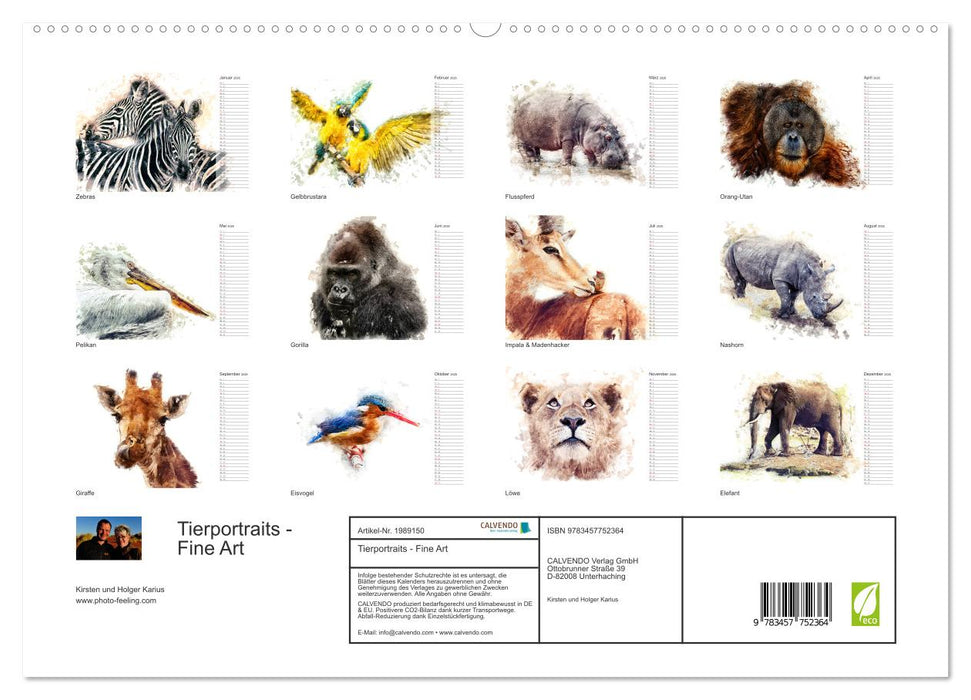 Tierportraits - Fine Art (CALVENDO Premium Wandkalender 2026)