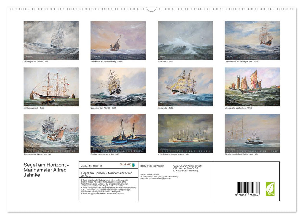 Segel am Horizont - Marinemaler Alfred Jahnke (CALVENDO Premium Wandkalender 2026)