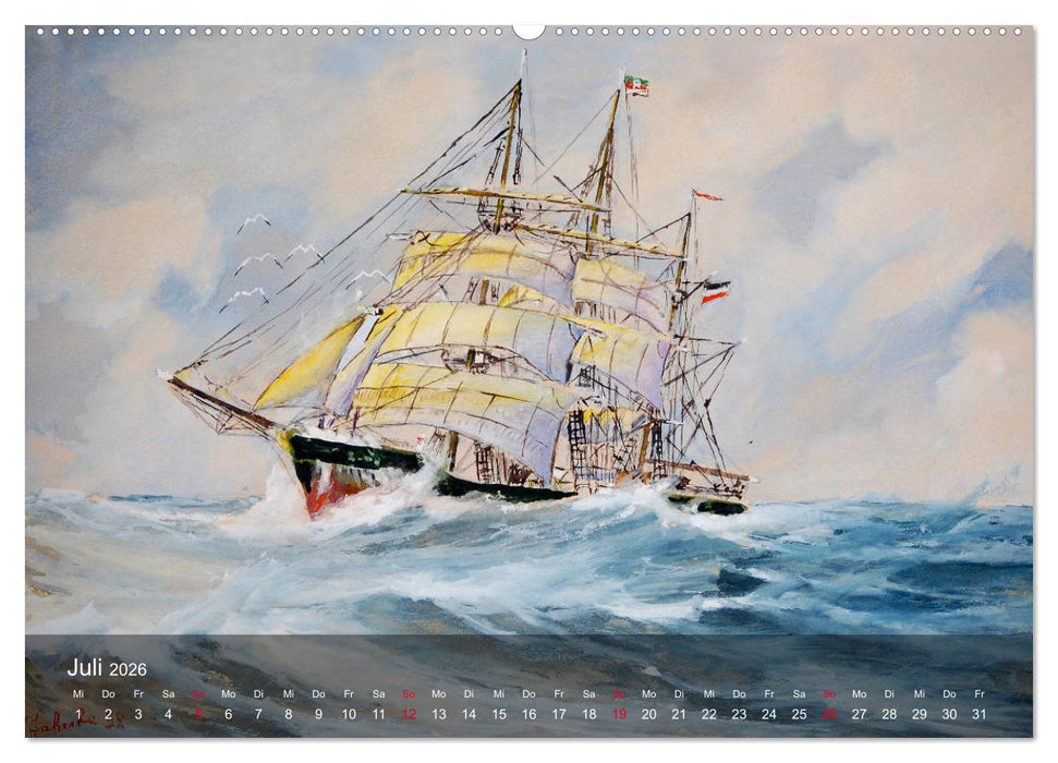 Segel am Horizont - Marinemaler Alfred Jahnke (CALVENDO Premium Wandkalender 2026)