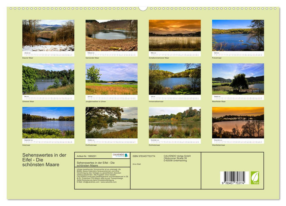 Sehenswertes in der Eifel - Die schönsten Maare (CALVENDO Premium Wandkalender 2026)