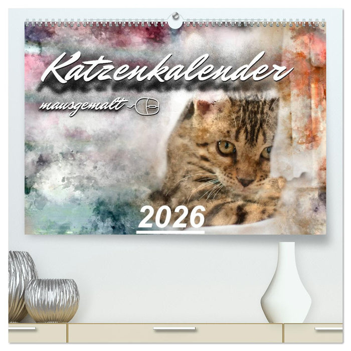 Katzenkalender mausgemalt (CALVENDO Premium Wandkalender 2026)