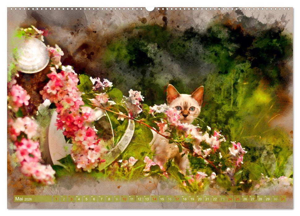 Katzenkalender mausgemalt (CALVENDO Premium Wandkalender 2026)