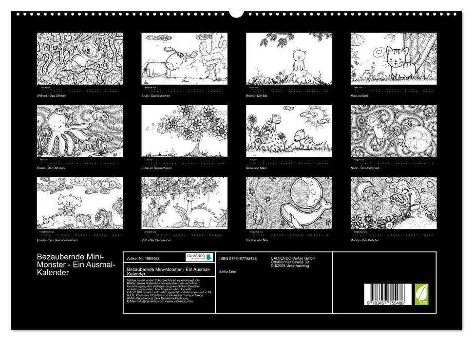 Bezaubernde Mini-Monster - Ein Ausmal-Kalender (CALVENDO Premium Wandkalender 2026)