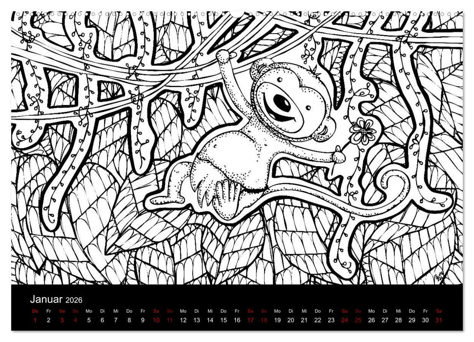Bezaubernde Mini-Monster - Ein Ausmal-Kalender (CALVENDO Premium Wandkalender 2026)