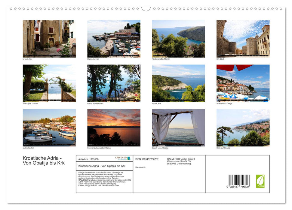 Kroatische Adria - Von Opatija bis Krk (CALVENDO Premium Wandkalender 2026)